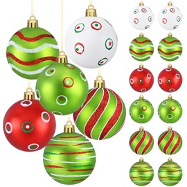 12 Pcs 3.1 Inch Christmas Tree Ornaments, Red and Green White Christmas Ball Ornaments Shatterproof Christmas Tree Hanging Decorations Holiday Home Party Decor