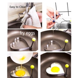 10pcs Egg Molds Egg Shaper Egg Ring For Frying Eggs Stainless Steel Nonstick Pancake Maker with Handle Egg Fryer Mold Cooking Breakfast Accessories