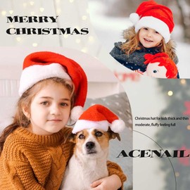 Acenail Santa Hat Christmas Hat Xmas Hats Lining Plush Brim Santa Hats Christmas Caps New Year Festive Holiday Party Hats (Children)