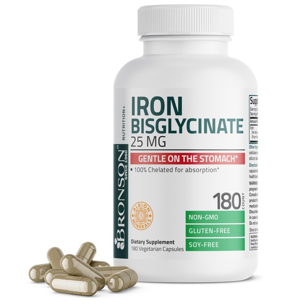 Bronson Iron Bisglycinate 25 mg Gentle on The Stomach, Supports