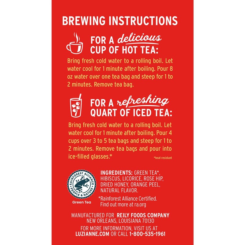 Luzianne Southern Blends Watermelon & Honey Flavored Herbal Tea Bags,