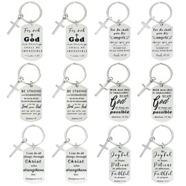 kilofly 12 Pcs Christian Inspirational Bible Verse Keychain Gift Cross Charm