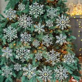 49Pcs Christmas Ornaments Snowflake Decorations Clearance - Iridescent Glitter Christmas Ornaments Hanging Snowflakes for Winter Christmas Tree Wall Ceiling Window Ornaments