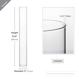 WGVI Hurricane Candle Holder Sleeve, Wide 3", Height 24", 2 Pieces, Clear Glass Cylinder Open Both Ends, Chimney Shade Tube (HST0324_2pc)