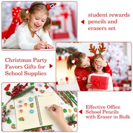 96 Pieces 3D Christmas Funny Erasers and Pencils in Bulk for Kids Chrsitmas Day Goodie Bags Fillers Gifts 48 Set Student Pencils and Erasers for Office School Classroom Rewards Supplies (Christmas)