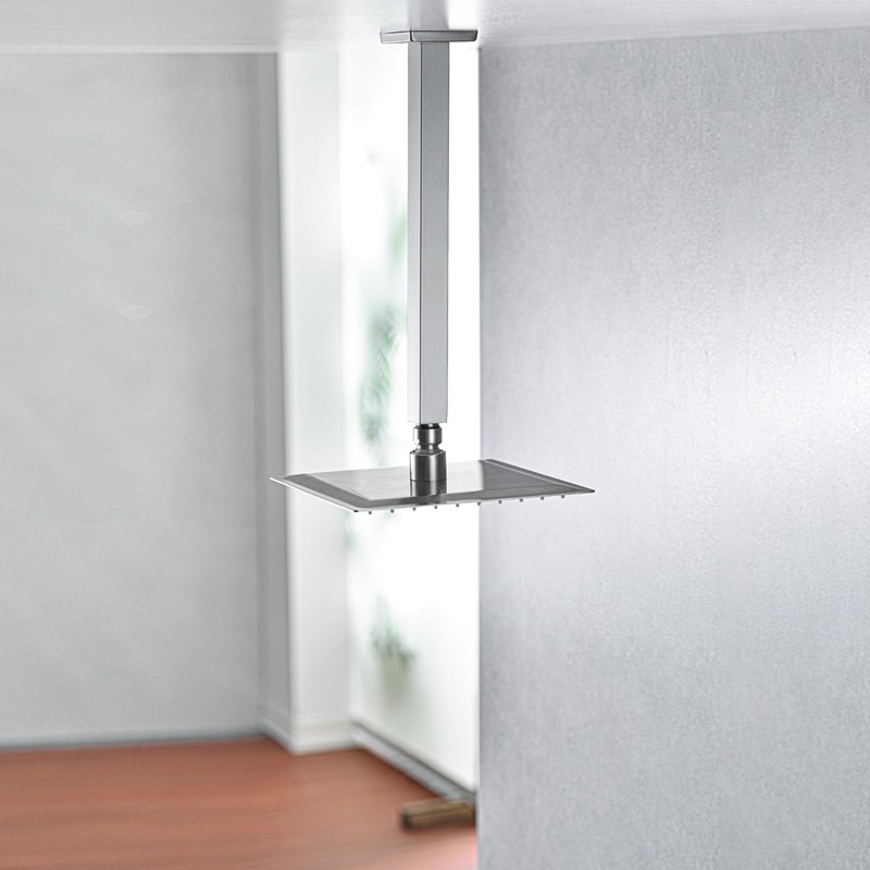 Square 12 Inch Ceiling Mounted Shower Arm With Flange, Straight