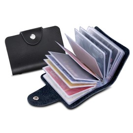 24 Slot Basic Card Holder for Men or Women | Black PU Leather Card Wallet | Slim Light Credit Card Wallet | Minimalist Small | Drivers License | Business Cards | Debit | Cardholder Pockets Organiser