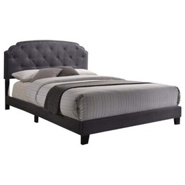 HomeRoots 83" X 64" X 50" Queen Gray Fabric Bed