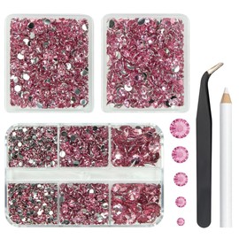 qiipii 3 Boxes 5070PCS Pink Resin Crystal Rhinestones for Crafting Dark Pink Flatback Gems Stones 2mm 3mm 4mm 5mm 6mm Non-Hotfix Diamonds Crystals Charms for Nails Face Eyes Makeup Tumblers DIY Crafts