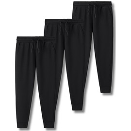3 Pack Boys Lightweight Jogger Pants, Youth Athletic Sweatpants, Kids Toddlers Clothes Apparel (Set 6, Large) Black