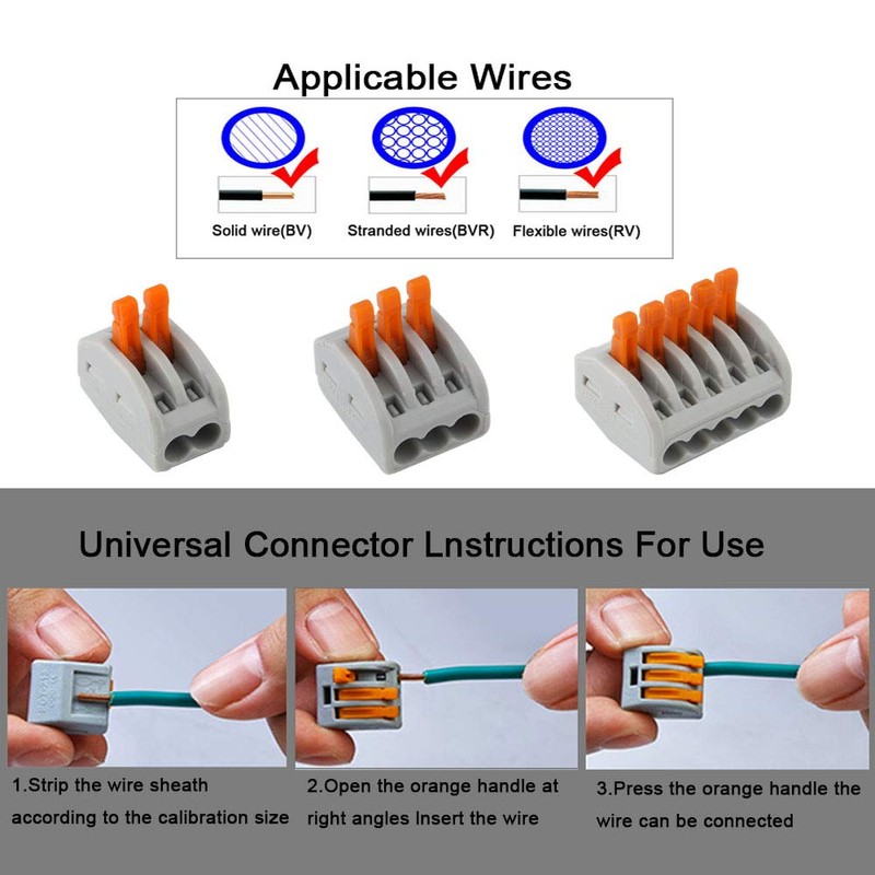 QitinDasen 45Pcs Lever-Nut Wire Connector Set, Conductor Compact Wire Connector