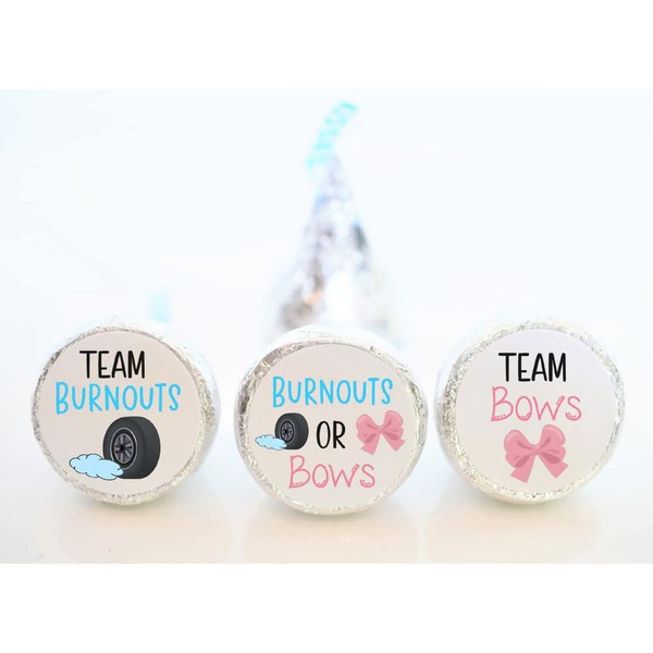 Burnouts or Bows Gender Reveal Theme Hershey Kiss stickers, 108