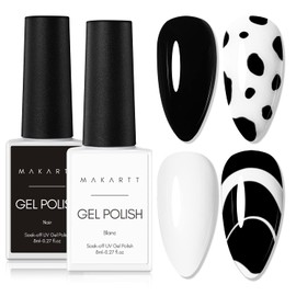 Makartt Gel Nail Polish Kit, Black White Nail Polish Gel Set Noir & Blanc Soak Off Nail Gel Polish LED Required UV Gel Polish Kit Black Nails White Gel Paint for Nail Art Salon DIY 2Pcs