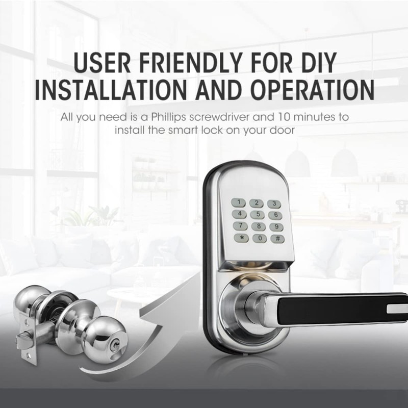 Smart Door Lock, Keyless Door Lock with Keypad, Electronic Automatic