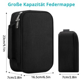 QINGHEC Large Pencil Case, Black Pencil Pouch with Zip, 72 Slot Pencil Bag with Compartments, Pencil Case with Carrying Handle, 23.5x16.5x7cm, Detachable, for Boys Girls Adults