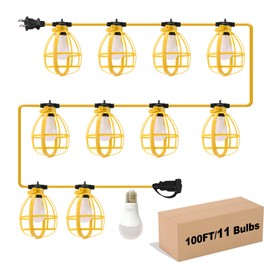 Yaoledly 100FT Construction String Lights, 100W 11 Bulbs Work Lights with E26 Base, Construction Lights IP65 Waterproof, 8000LM 6500K Temporary Lighting for Indoor Workshop, Mine cave, Job Site