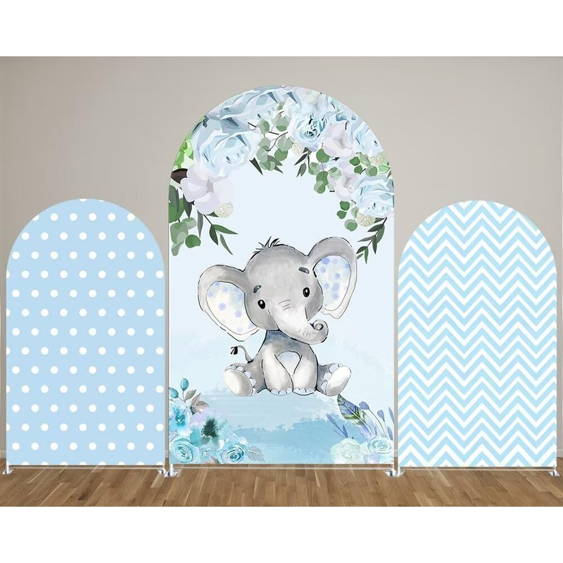 Iydamc Baby Boy Elephant Arched Backdrop Cover for Birthday Party