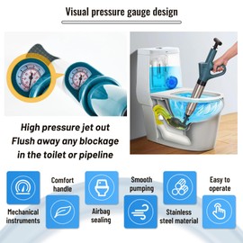 Abflussreiniger Pumpe,Rohrreinigungspumpe mit Vier SaugnäPfen,Rohrreiniger Druckluft mit Luftdruckanzeige für Waschbecken,Bodenablauf,Toiletten,Rohrverstopfung