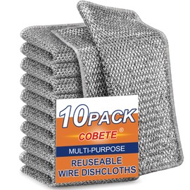 COBETE Non Scratch Wire Dishcloth,Double-Layer Wire Dishwashing Rags for Wet and Dry,Wire Miracle Cleaning Towels and dish Cloths Multipurpose for Washing Dishes,Cookware, Sinks,Stove Tops,Pack of 10