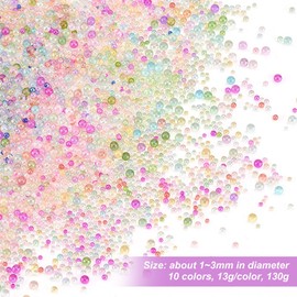 OLYCRAFT 130g 10 Colors Glass Bubble Beads 1-3mm Resin Filled Beads Micro Glass Beads UV Resin Bubble Beads Mini Bubble Ball Beads No Hole Nail Art Beads for Nail Art -13g/Color