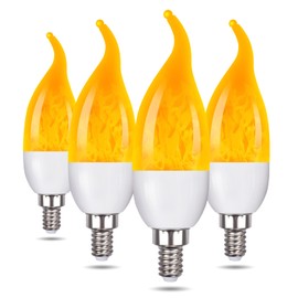 Venforze E12 Flame Bulbs 4 Pack, 3 Mode LED Candelabra Flame Light Bulb 2W, 3 Year, 71 Lumens,1400k Warm White Candle Light Bulbs, Flame Tip for Christmas Party Decorations