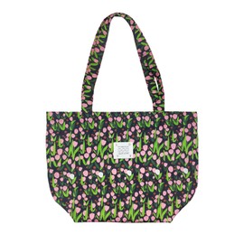 WisePoint Large Tote Bag, Cotton Shopping Bags Shoulder Bag Handbags for women, Lightweight Beach Tote Bag with Flower Pattern for College, Shopping, Work, Travel(tulips)