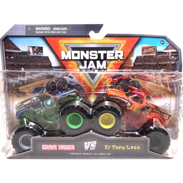 Monster Jam Die-Cast Monster Trucks, 1:64 Scale, Kids Toys for Ages 3 and up 2 Pack Series 24 (Grave Digger vs El Toro Loco)