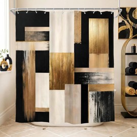 Black Gold Abstract Shower Curtain Modern Geometric 72Wx72H Inch Decor