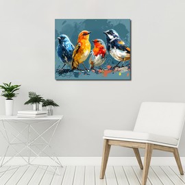 Colorful Birds Adults' Paint-by-Number Kits, Colorful Animals Paint by Number for Adults with Brushes and Pigment, Paint by Numbers Adults Home Wall Decoration 16x20 Inch (Frameless)