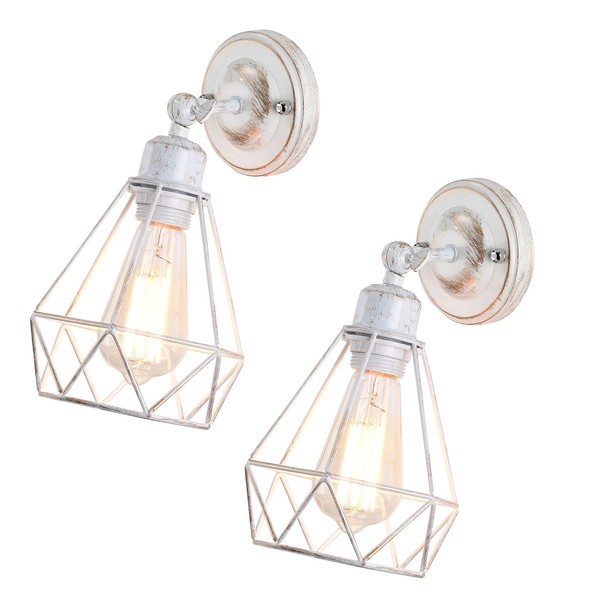 COTTAGE LIFE White Wall Sconces Set of Two Indoor Adjustable Farmhouse Wall Light Fixtures Wall Lamp Industrial Mount Cage Wall Lamp Wall Mount Light Fixture Wall Sconce Light Fixture