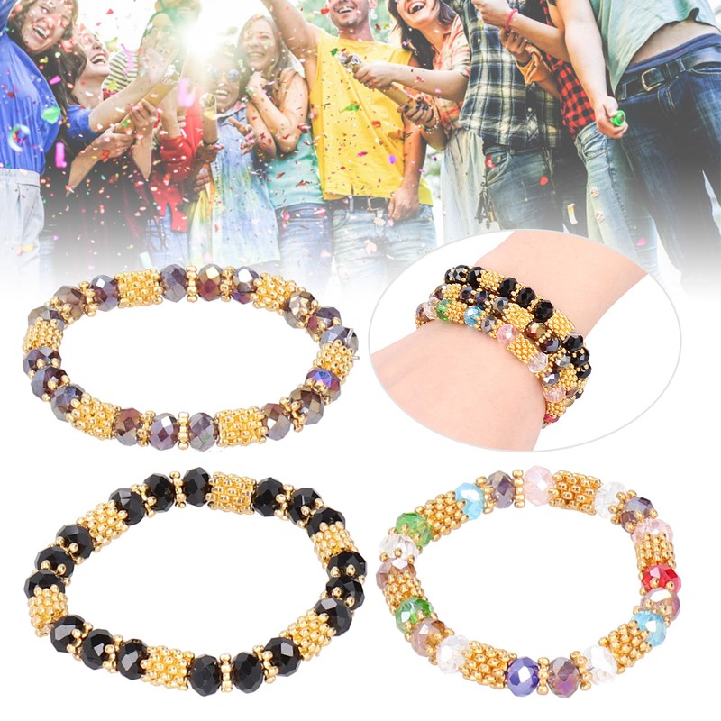 6pcs Beaded Bracelet Shiny Crystal Simple Style Women Girl Jewelry