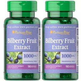 Puritan's Pride Puritan Bilberry 4:1 Extract 1000 mg Flavonoids/Anti-Oxidants/Eyes 2X90 or 1X180