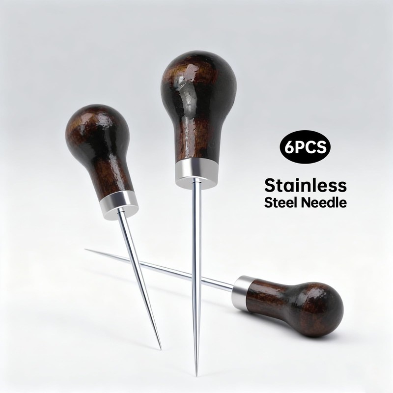 ZenithQuest 6 Pack Gourd-Shaped Sewing Awls, Professional Tailors Awl Tool