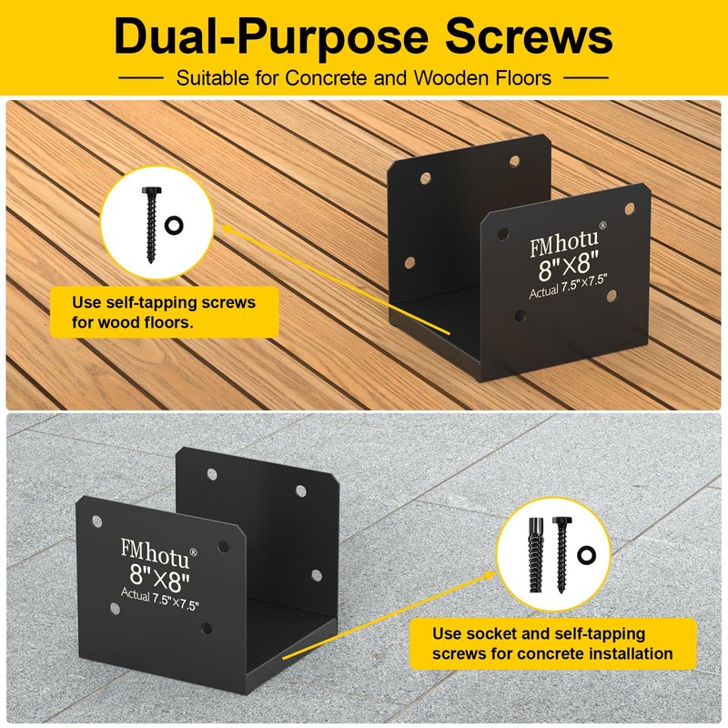 8x8 Stainless Steel Post Base，Internal 7.5 x 7.5 Post Anchor