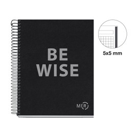 Miquelrius - Be Eco A5 Notebook 80 Sheets 90gsm 5 x 5mm Grid 1 Colour Strip Hard Cover Messages Anthracite
