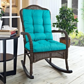 Magpie Fabrics Outdoor Rocking Chair Cushion Set, Tufted Pad for Rocking Chairs with Ties, Seat 17" x 17"/Back 21" x 17", Teal