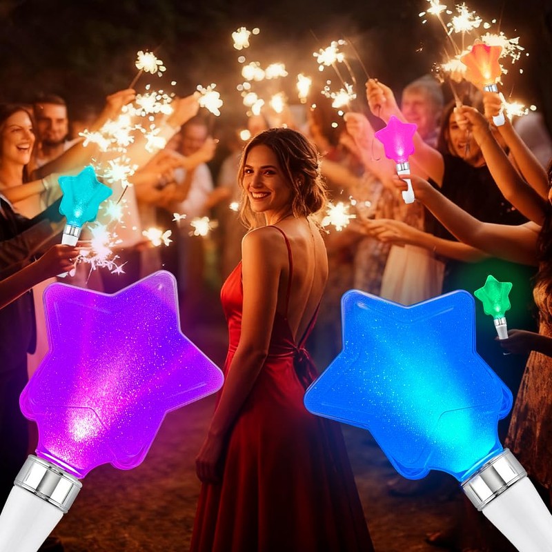 2Pack 15-Color LED Cheering Sticks, Star Shape Glow Wands for