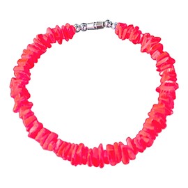BlueRica Puka Chip Shell Anklet (Solid Color) 10" (Neon Red)