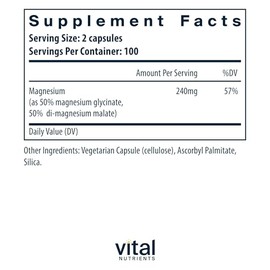 HAPPYMOMO- Vital Nutrients Magnesio Glicinato + Malato | 120mg Suplemento Vegano de Magnesio para Mujeres y Hombres |