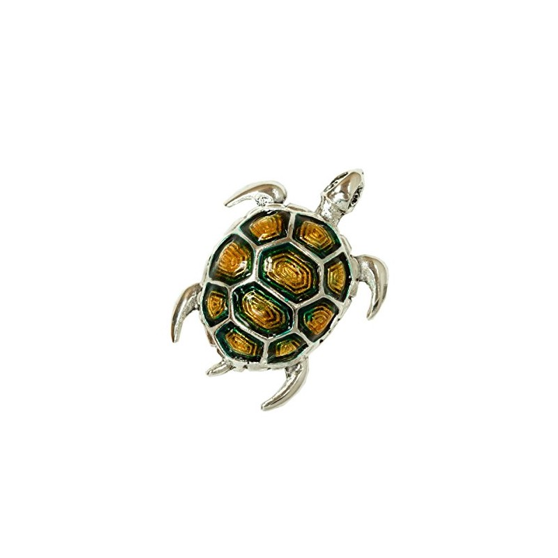 Ladies Green Enamel Turtle Brooch Pin Silver Plated 4cm x