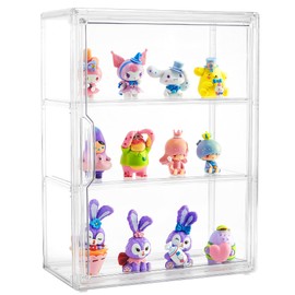 Acrylic Display Case for Collectibles 3 Tier Figure Display Case with 2 Movable Plates Clear Display Case for Figures with Magnetic Door Tall Display Box, 1 Pack