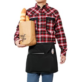 WORK IDEA Set of 3 apron with 3 pockets, front tie apron, waiter's apron, bistro apron, cooking apron, baking apron for restaurant, bar, black