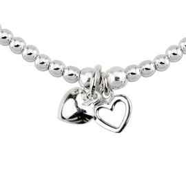 TRINK Brand Two Little Hearts Charm Sterling Silver Beaded Bracelet