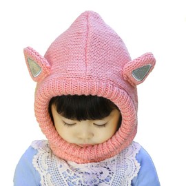 FUYAO Baby Toddler Girls Winter Hat Scarf Kids Warm Fleece Beanie Hood Neck Warmer with Ears for Outdoor Playing Skiing Snowboarding Camping (Pink, 2-6 Years)