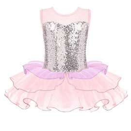 Zaclotre Leotards for Girls Sequin Sleeveless Dance Tutu Dress Toddler Ballet Costume Outfits Pink Purple 6-7Years