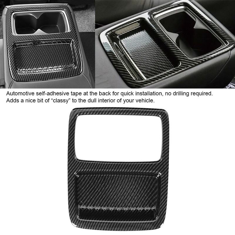 Carbon Fiber Style Rear Seat Water Cup Holder Frame Trim