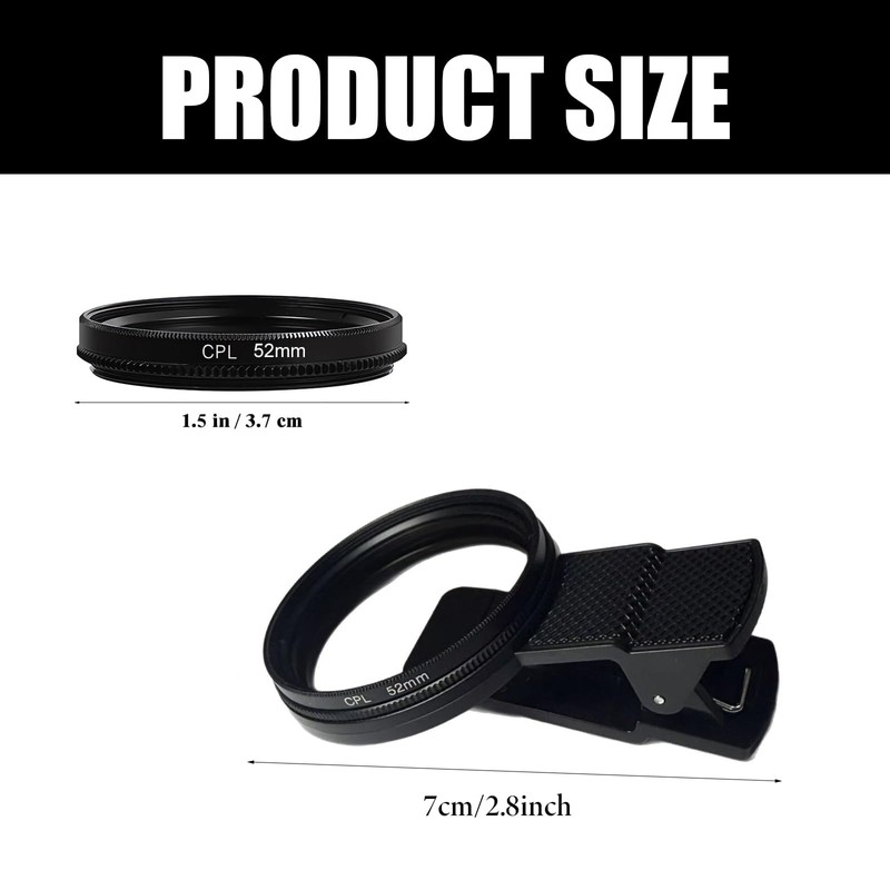 Universell CPL Filter 52 mm,Polarisationsfilter Handy,CPL Filter Objektivset,Polfilter,Clip-On Handy Filter