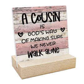 REWIDPARTY Cousin Gifts for Women Cousin Ceramic Sign Keepsake Cheer Up Gifts Graduation Christmas Birthday Gifts for Cousin Ceramic Desk Sign Plaque with Wooden Stand for Home Office Decor（Pink）