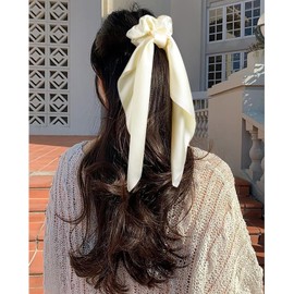 2PCS Hair Scarf Scrunchies HairRibbons for Women Satin Silk Elastic Hair Tie Bow Bands Ponytail Holder Accessories for Women Girls (Black+White, One size)