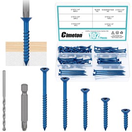 Cimeton 102PCS 3/16” Blue Flat Head Concrete Screws Concrete Screws Self Tapping Cement Screws with Drill Bit Assortment Kit for Anchoring to Masonry Block Brick
